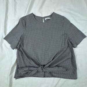 bishop + young Black & White Gingham Tie Front Top XS Keyhole Back